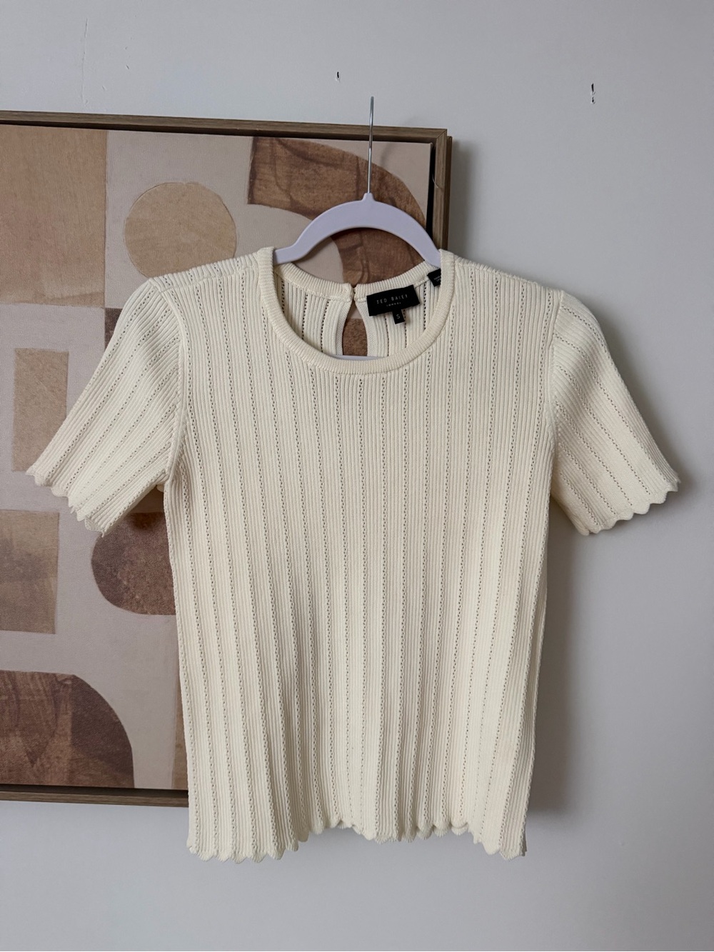 Ted Baker Cream Ribbed Short Sleeve Knit Tee